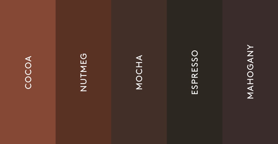 range of neutral tone shades from cocoa to mahogany