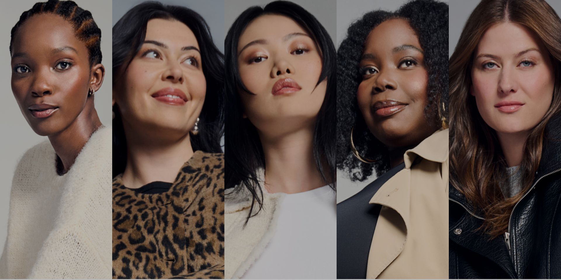 Collage of five women wearing fall apparel. 