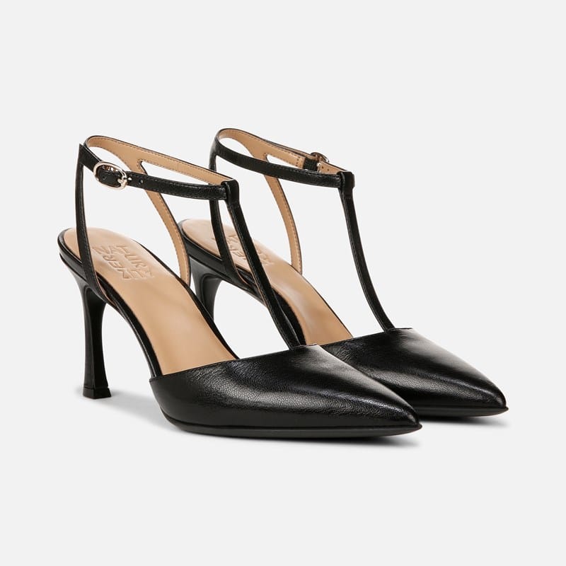 NAT Naturalizer Astrid Pump Shoes (Black Leather) Size 6.5 M Ankle Straps