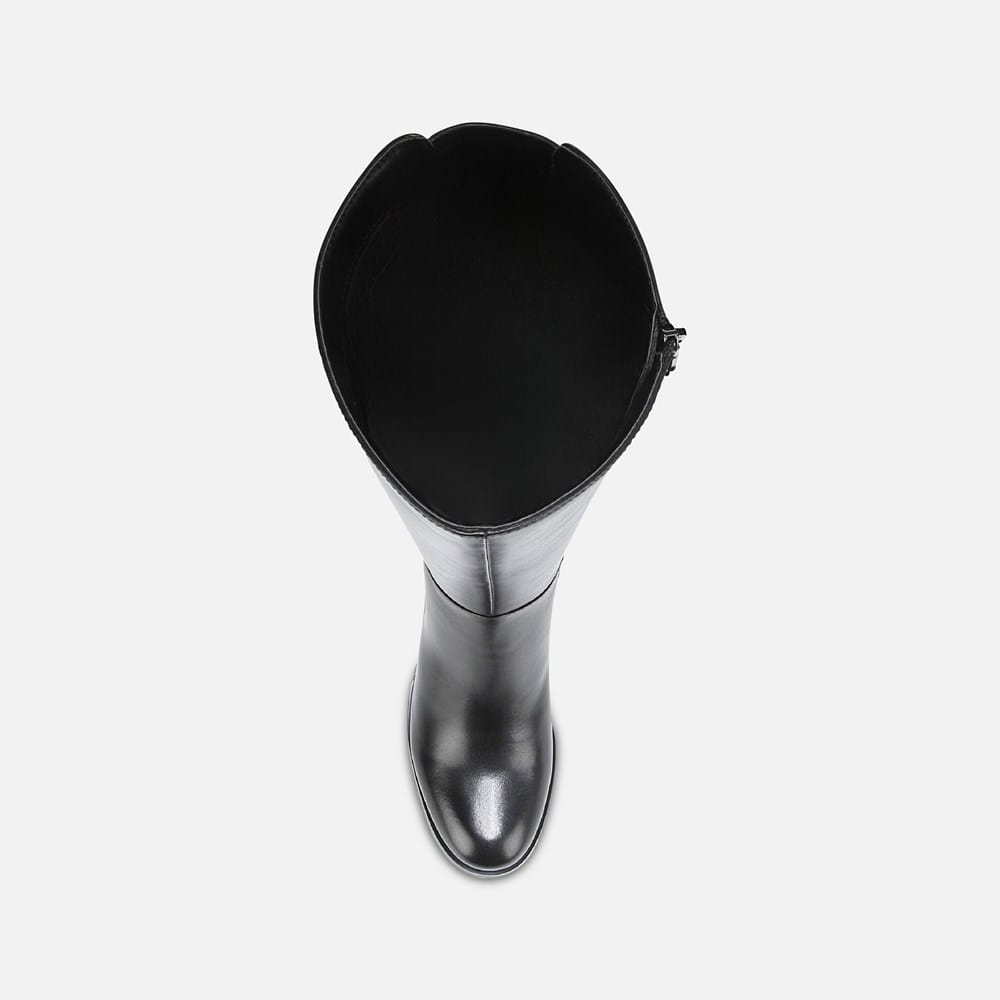 Bottines en cuir noires à talon plat avec soufflet élastiqué de chaque côté