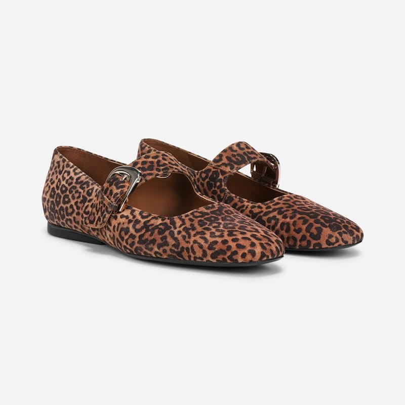 NAT Naturalizer Cosmic Mary Jane Flat Shoes (Brown Leopard Print Suede/Leather) Size 12.0 M