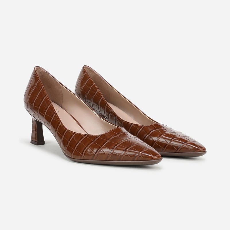 NAT Naturalizer Tylan Pump Shoes (Tea Brown Croco Faux Leather) Size 12.0 M