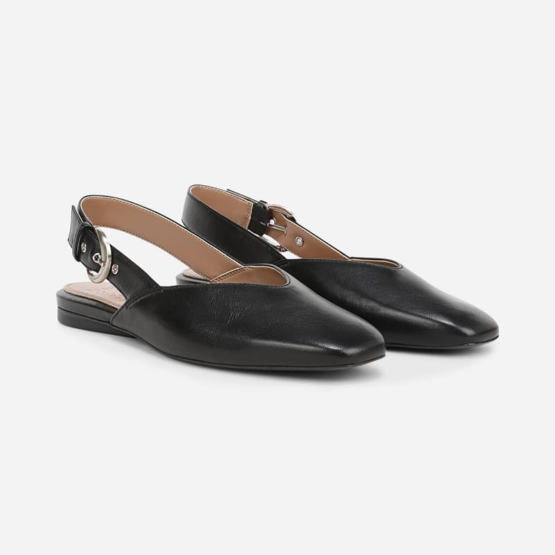 NAT Naturalizer Crystal Slingback Flat Shoes (Black Leather) Size 6.5 W