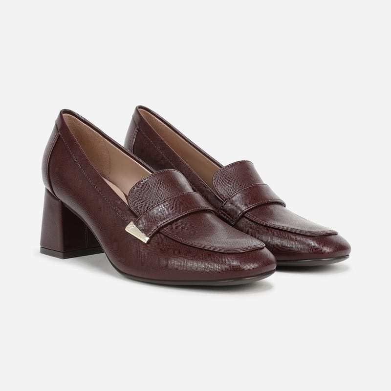 NAT Naturalizer Davi Heeled Loafer Shoes (Smoky Sangria Red Faux Leather) Size 6.0 W Slip-On, Round Toe